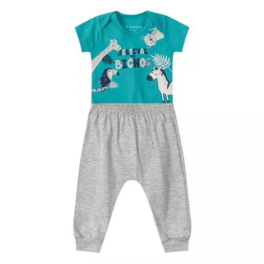 Pijama Infantil Com Inscrições- Azul Claro & Cinza- Brandili