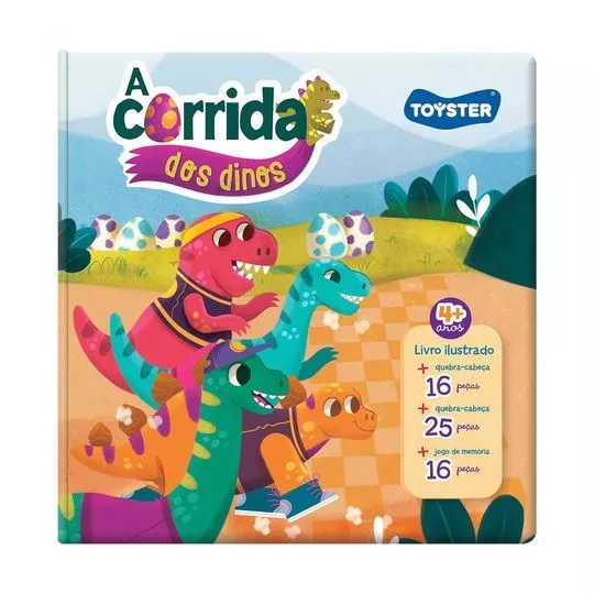 Livro Brinquedo A Corrida Dos Dinos- Verde Escuro & Roxo- 57Pçs- Toyster