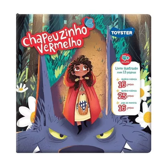 Livro Infantil Chapeuzinho Vermelho- Vermelho & Azul Marinho- 3 Jogos- Toyster