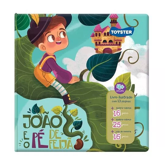 Livro Infantil João o Pé De Feijão- Azul Turquesa & Verde- 3 Jogos- Toyster
