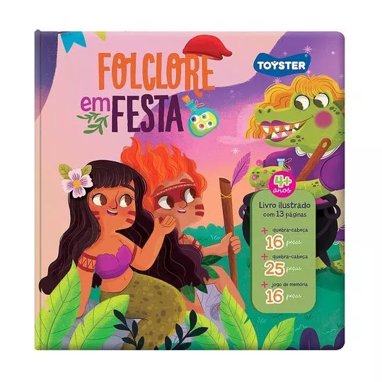 Livro Infantil Folclore Em Festa- Rosa Claro & Preto- 3 Jogos- Toyster