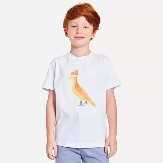 Camiseta Pássaro- Off White & Amarela- Reserva Mini