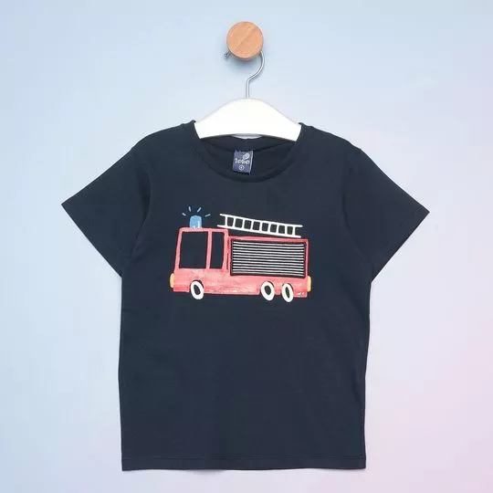 Camiseta Caminhão De Bombeiro- Azul Marinho & Vermelha- Tip Top
