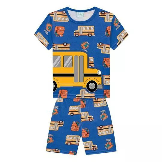 Pijama Ônibus- Azul Escuro & Laranja