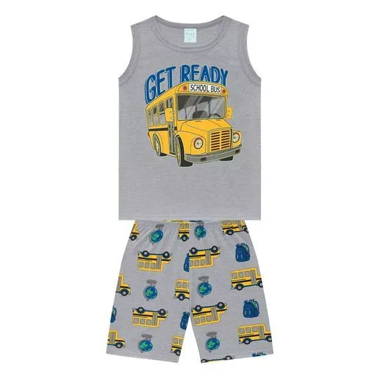 Pijama Mescla Ônibus Escolar- Cinza & Amarelo