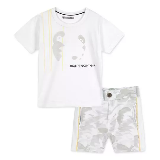 Conjunto Infantil De Camiseta & Bermuda Com Recortes- Branco & Cinza- LILICA RIPILICA & TIGOR