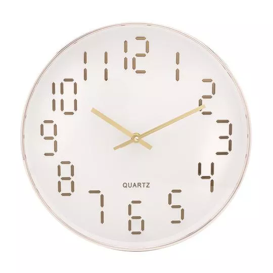 Relógio De Parede Quartz- Branco & Dourado- Ø30,5x4cm- Lyor