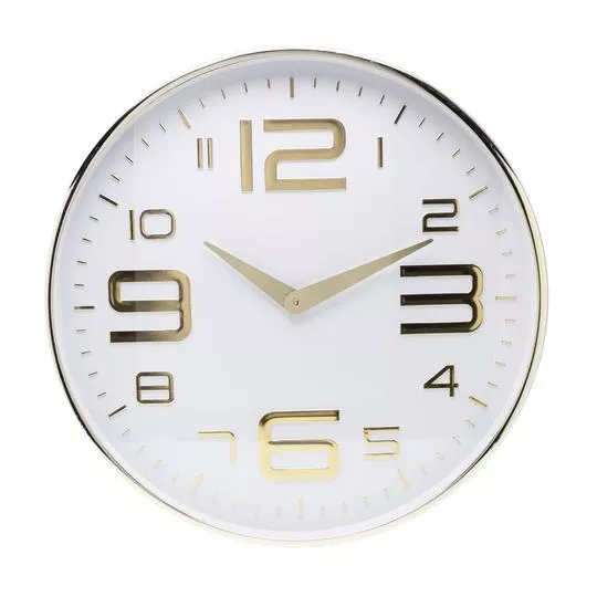 Relógio De Parede- Branco & Dourado- Ø30x4,5cm- Lyor