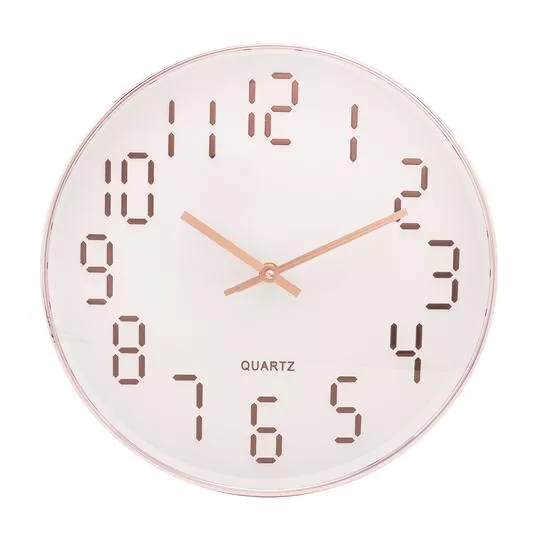 Relógio De Parede Quartz- Branco & Rosê Gold- Ø30,5x4cm- Lyor