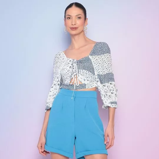 Cropped Floral- Branco & Azul- My Favorite Things
