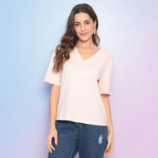 Camiseta Com Inscrições- Rosa Claro & Branca- Lança Perfume