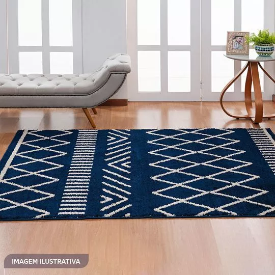 Tapete Felpudo Geométrico- Azul Marinho & Off White- 200x150cm- Oasis