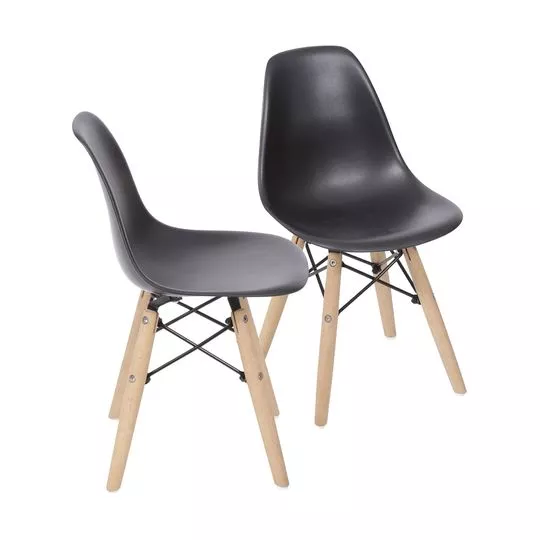 Jogo De Cadeiras Eames Kids- Preto & Bege Claro- 2Pçs- Or Design