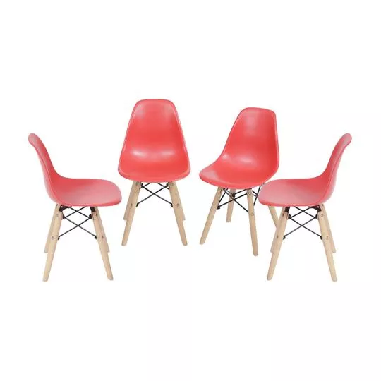 Jogo De Cadeiras Lisas Infantis- Vermelho & Marrom Claro- 4Pçs- Or Design