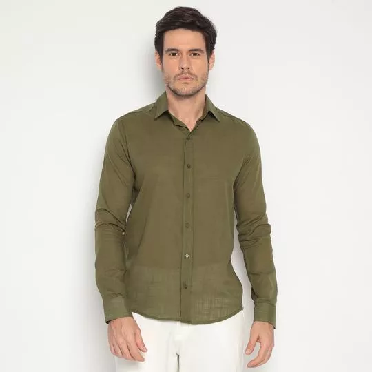 Camisa Em Flamê- Verde Militar- Club Polo Collection