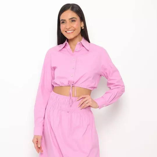 Camisa Cropped Com Amarração- Rosa- Iódice