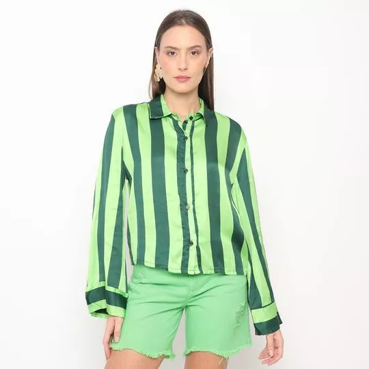 Camisa Listrada- Verde Claro & Verde Escuro- Forum