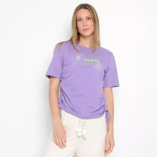 Camiseta Com Amarração- Lilás & Verde Claro- ZINCO