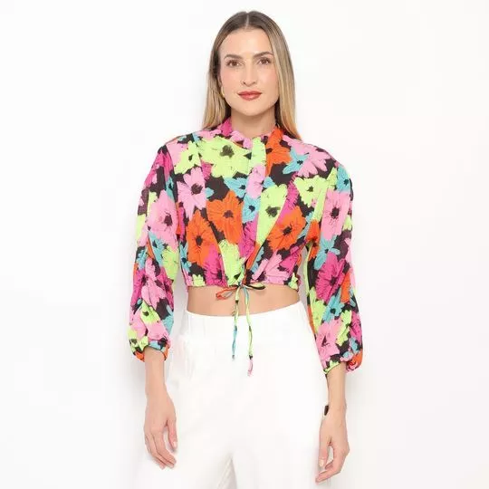 Jaqueta Cropped Floral- Rosa & Verde- My Favorite Things