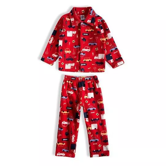 Pijama Infantil Carros Com Recortes- Vermelho & Branco- Tip Top