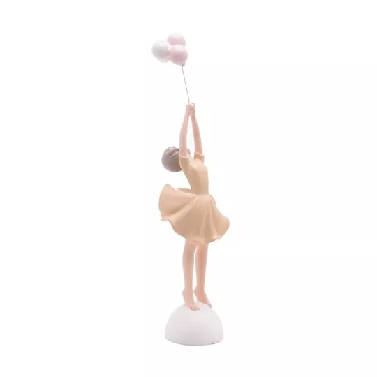 Figura Decorativa Boneca Com Balões- Branca & Bege Claro- 30x7x7cm- Wolff