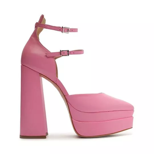 Sapato Meia Pata Com Fivelas- Rosa Claro- Salto: 14cm- Schutz