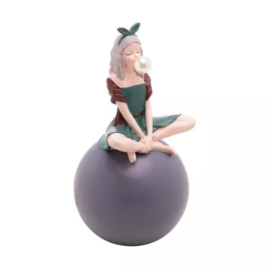 Figura Decorativa Boneca Com Bola- Cinza & Verde Escuro- 18xØ9,5cm- Wolff