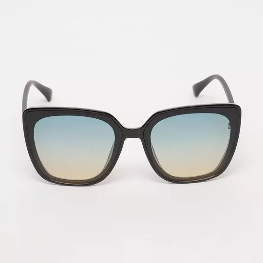 Óculos De Sol Quadrado- Verde Escuro & Preto- 6x14,5x14cm- Les Bains Paris