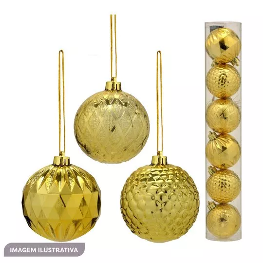 Jogo De Bolas Decorativas- Dourado- 6 Bolas- Ø6cm- Mabruk