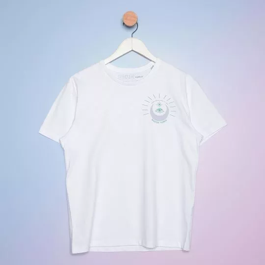 Camiseta Com Inscrições- Branca & Verde Água- Colcci