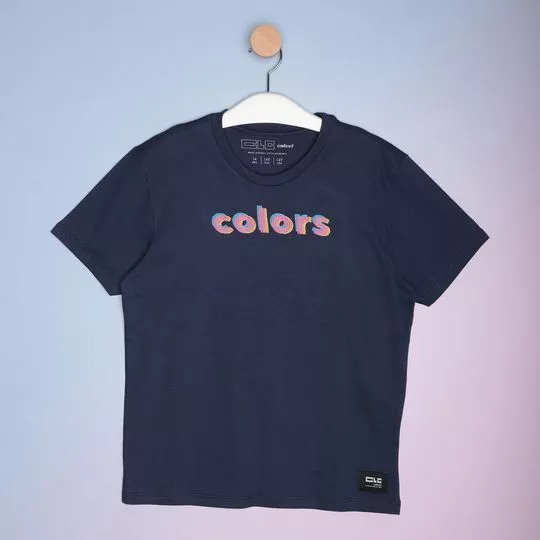 Camiseta Bordada- Azul Marinho & Rosa- Colcci