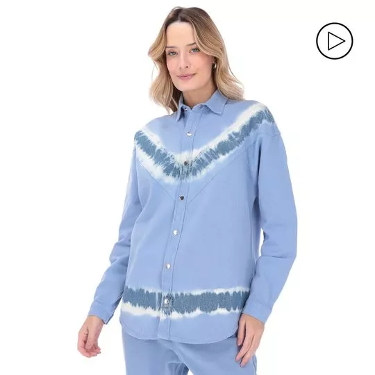 Camisa Alongada Com Recortes- Azul & Branca- Iódice