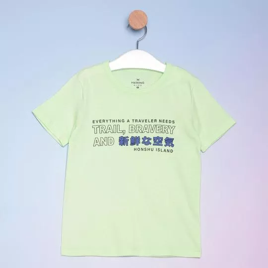 Camiseta Com Inscrições- Verde Claro & Preta- Hering Kids