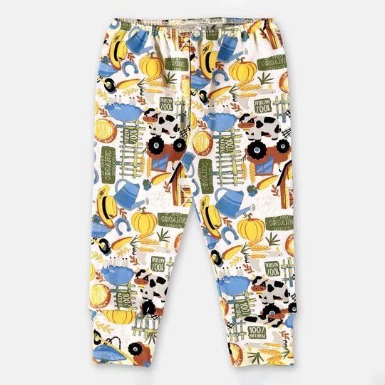 Calça Jogger Fazendinha- Branca & Azul- Up Baby- Up Baby & Up Kids