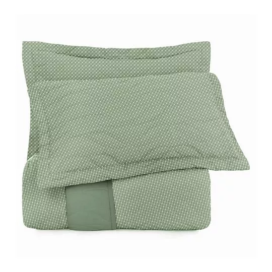 Conjunto De Colcha Toque Acetinado Queen Size- Verde & Branco- 3Pçs