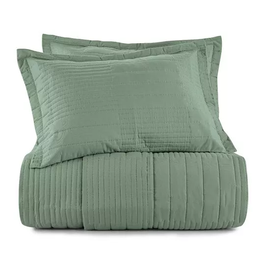 Conjunto De Colcha Toque Acetinado Línea Queen Size- Verde- 3Pçs