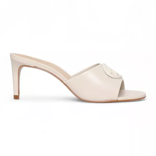 Tamanco Em Couro- Off White- Salto: 7,5cm