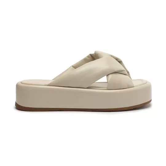 Tamanco Plataforma Em Couro Com Torção -  Off White -  Salto: 4cm