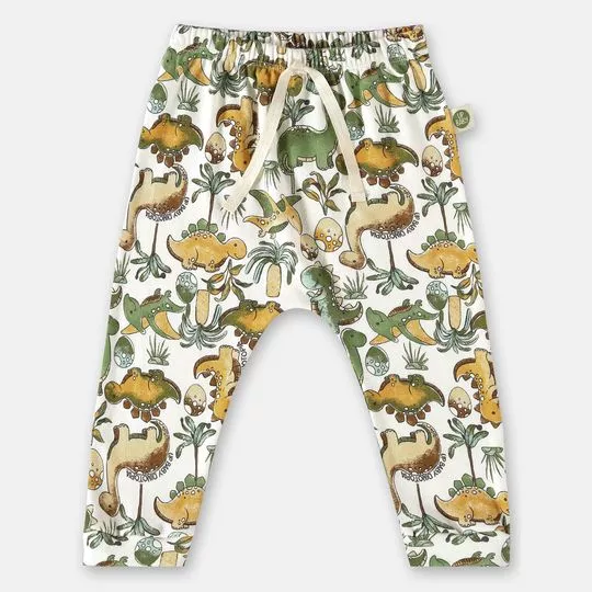 Calça Jogger Dinossauros- Off White & Verde Militar- Up Baby- Up Baby & Up Kids