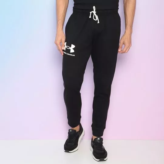 Calça Jogger Com Amarração- Preta & Branca- Under Armour