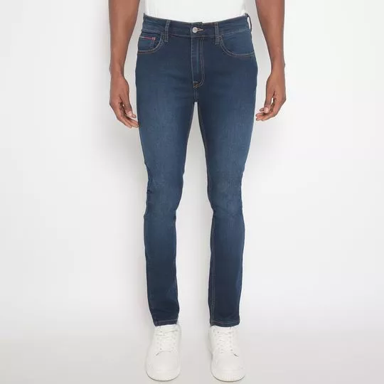 Calça Jeans Skinny Com Recortes- Azul Escuro- Tommy Hilfiger