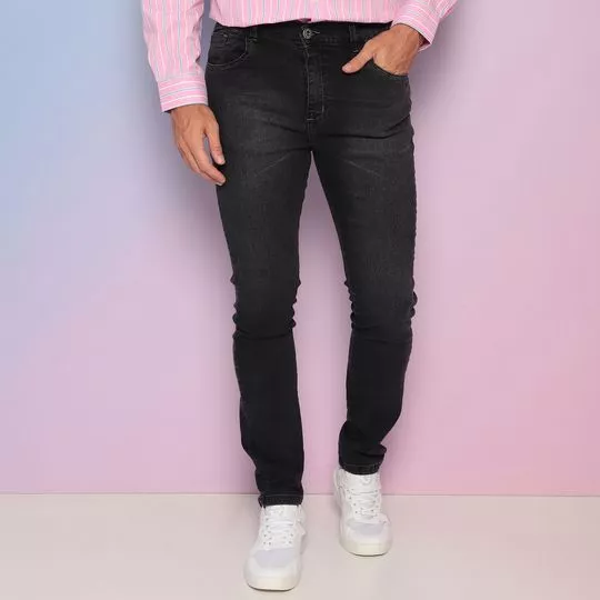 Calça Jeans Skinny Com Recortes- Preta- TNG