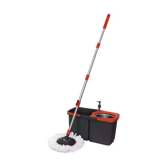 Mop Giratório Duo- Inox & Vermelho- 125cm- 13L- Powermaid