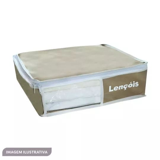 Organizador De Lençóis- Bege & Branco- 10x40x35cm- VB Home