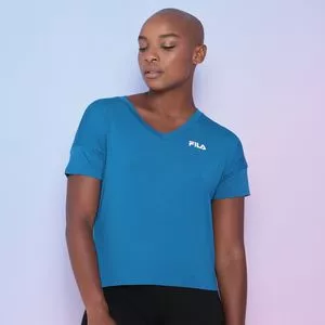 Blusa Lisa Com Logo<BR>- Azul Escuro & Branca<BR>- Fila