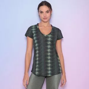 Camiseta Alongada Geométrica<BR>- Preta & Verde Claro<BR>- Vestem