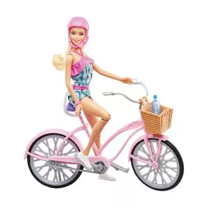 Boneca Barbie® Com Bicicleta<BR>- Pink & Rosa<BR>- 32,5x30,5x7,5cm