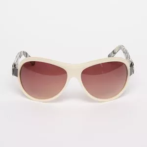 Óculos De Sol Arredondado<BR>- Marrom & Off White<BR>- Triton Eyewear