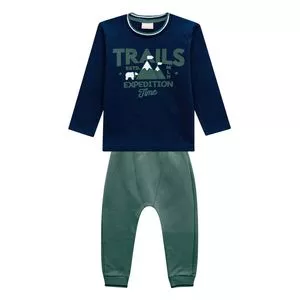 Conjunto De Camiseta & Calça Jogger<BR>- Azul Marinho & Verde Escuro<BR>- Milon