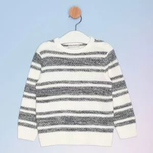 Suéter Listrado Em Tricô<BR>- Off White & Preto